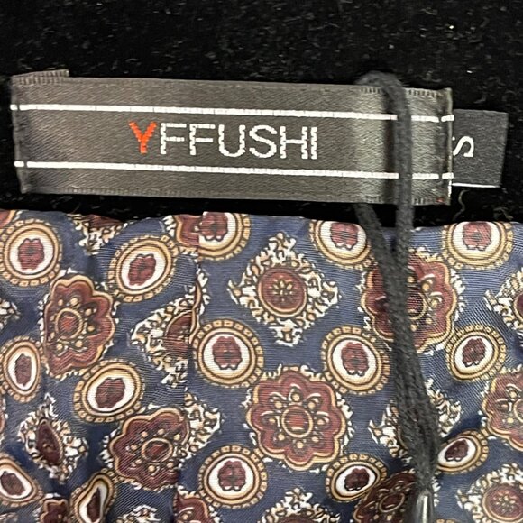 NWOT Yffushi Mens Black Paisley Pattern Dinner Jacket Blazer Velvet Collar Sz S - Picture 6 of 7